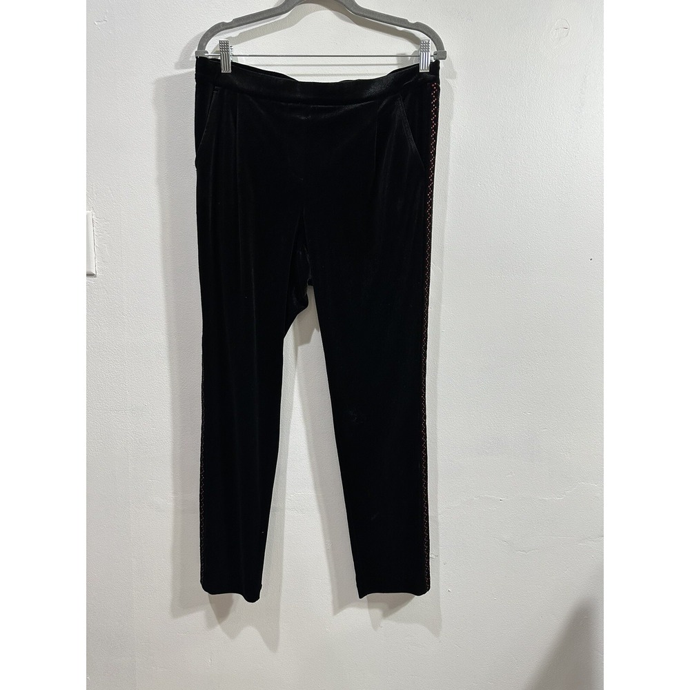 J. McLaughlin Black Velvet Red Embellished Side Bands Jerry Women's Pants Sz 7